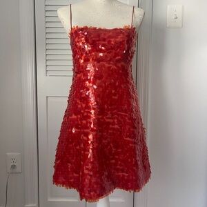 Zara Woman - Red/Orange Sequin Party Dress - Women's XS
